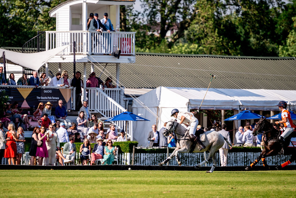 Polo match in front of the Gaucho Polo Terrace and viewing balcony